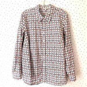 Talbots Top 1X Multicolor Geometric Print Cotton Button-up Office Preppy Classic